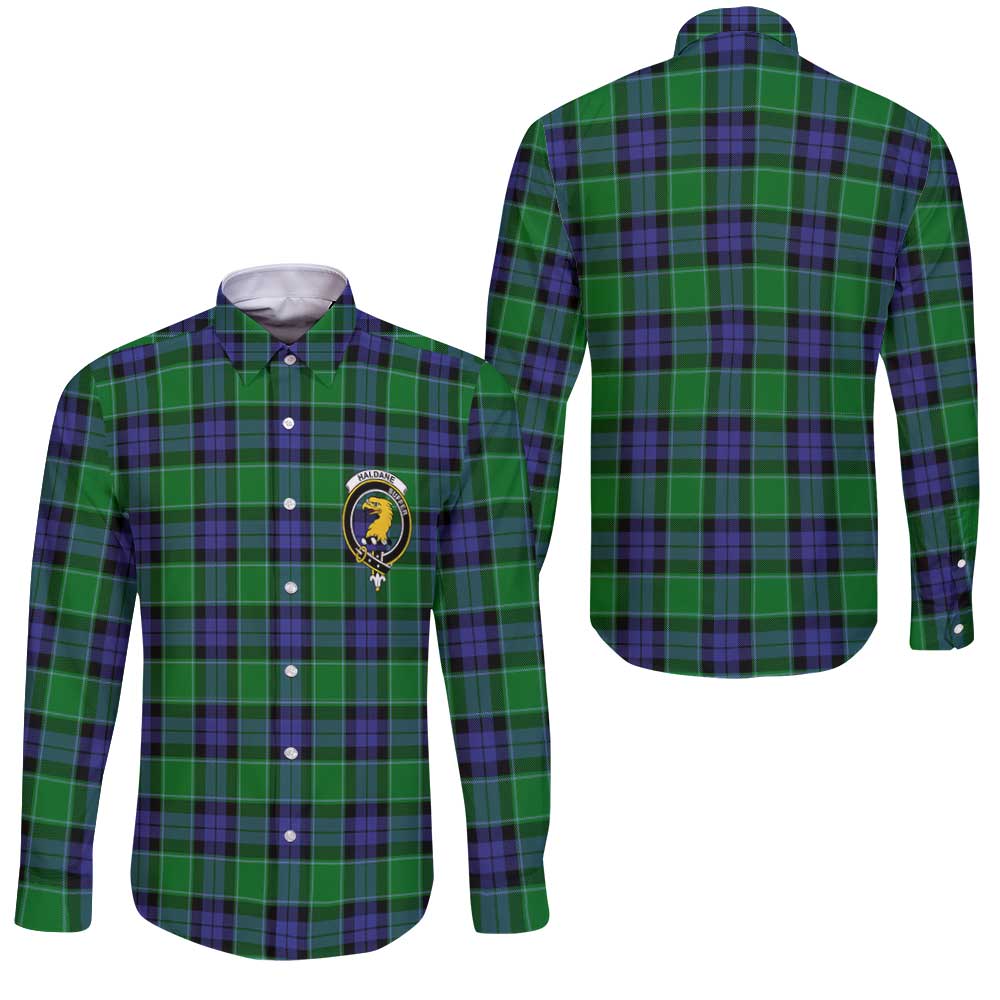Clan Haldane Tartan Long Sleeve Button Shirt Crest And Plaid Basic Style