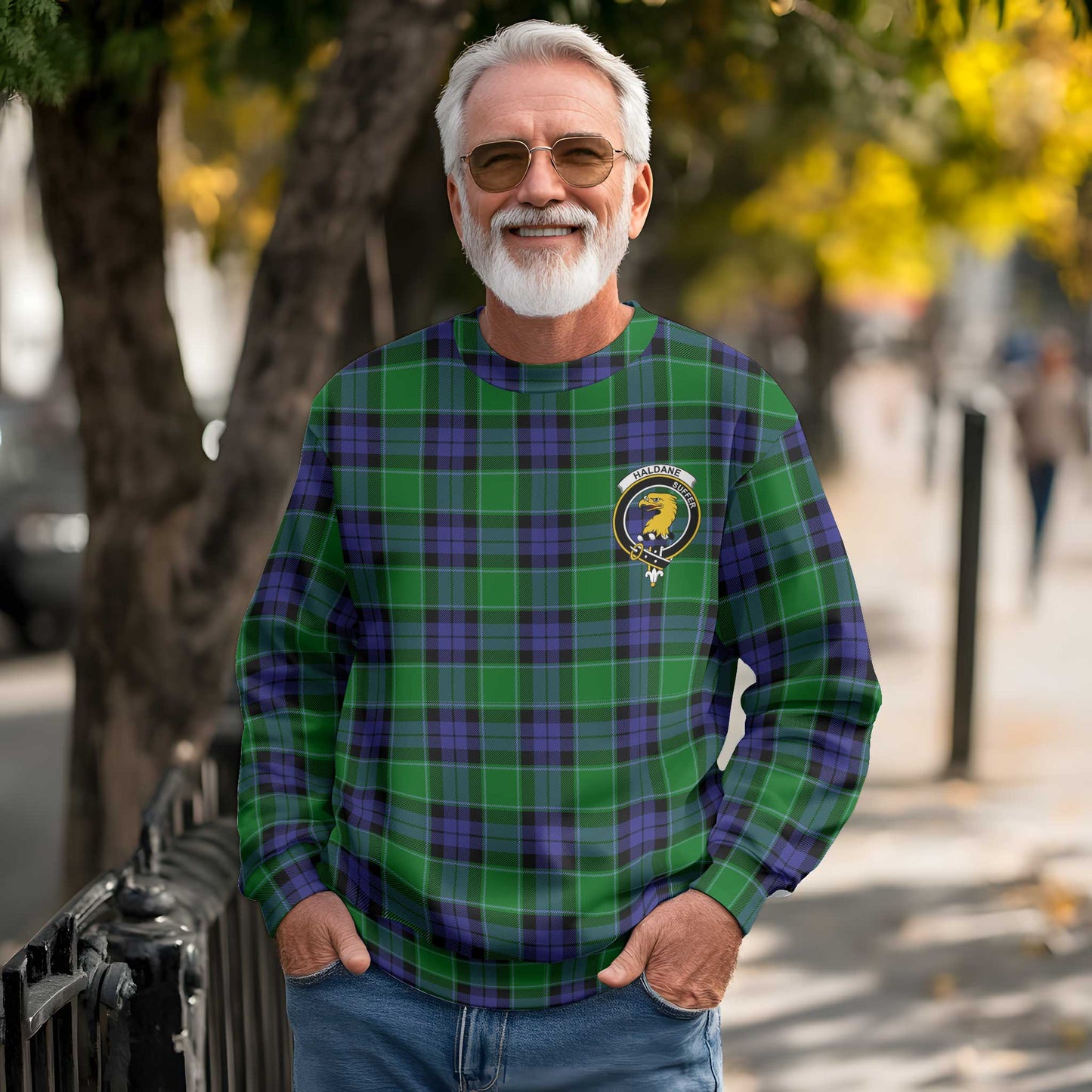 Clan Haldane Tartan Men Sweatshirt Crest And Plaid Basic Style