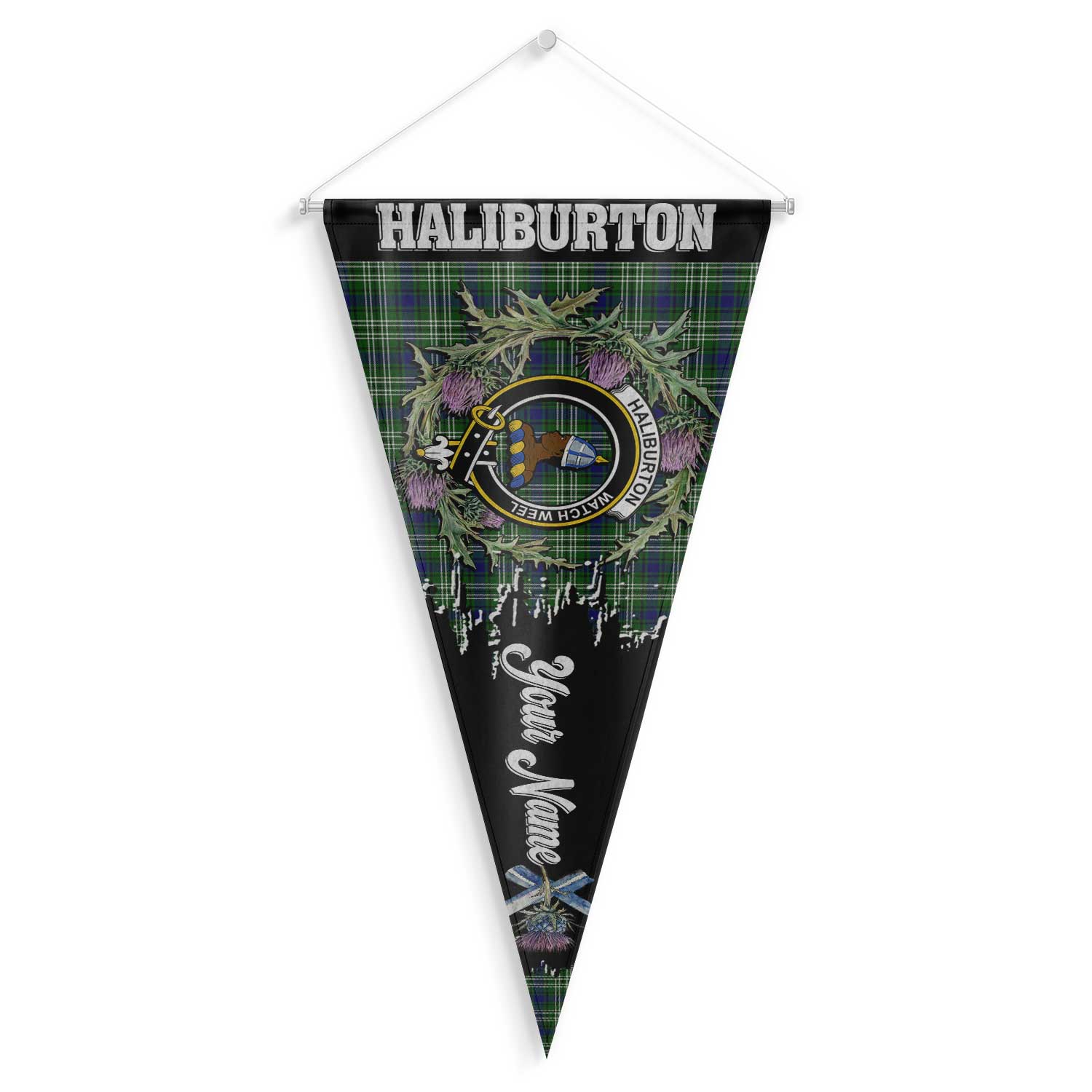 Clan Haliburton Tartan Felt Pennant Crest And Plaid Basic Style