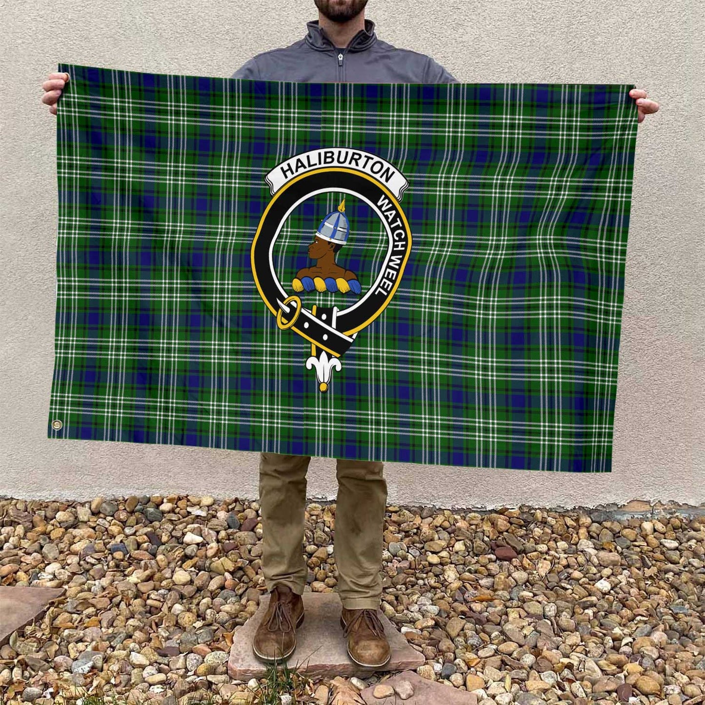 Clan Haliburton Tartan Flag Crest And Plaid Basic Style