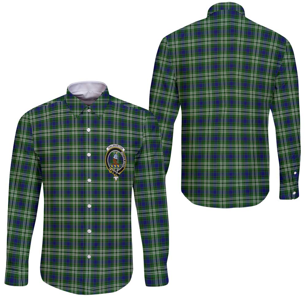 Clan Haliburton Tartan Long Sleeve Button Shirt Crest And Plaid Basic Style