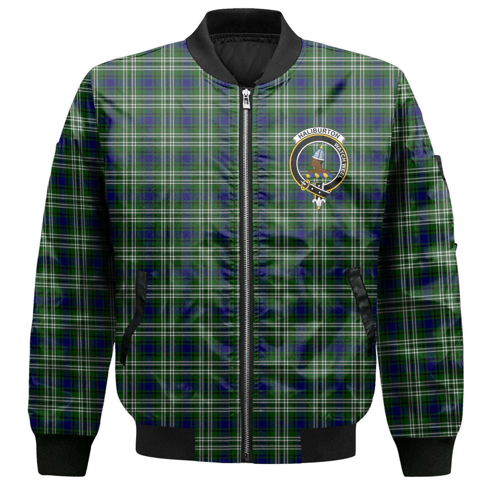 Clan Haliburton Tartan Men Bomber Jacket Crest And Plaid Basic Style