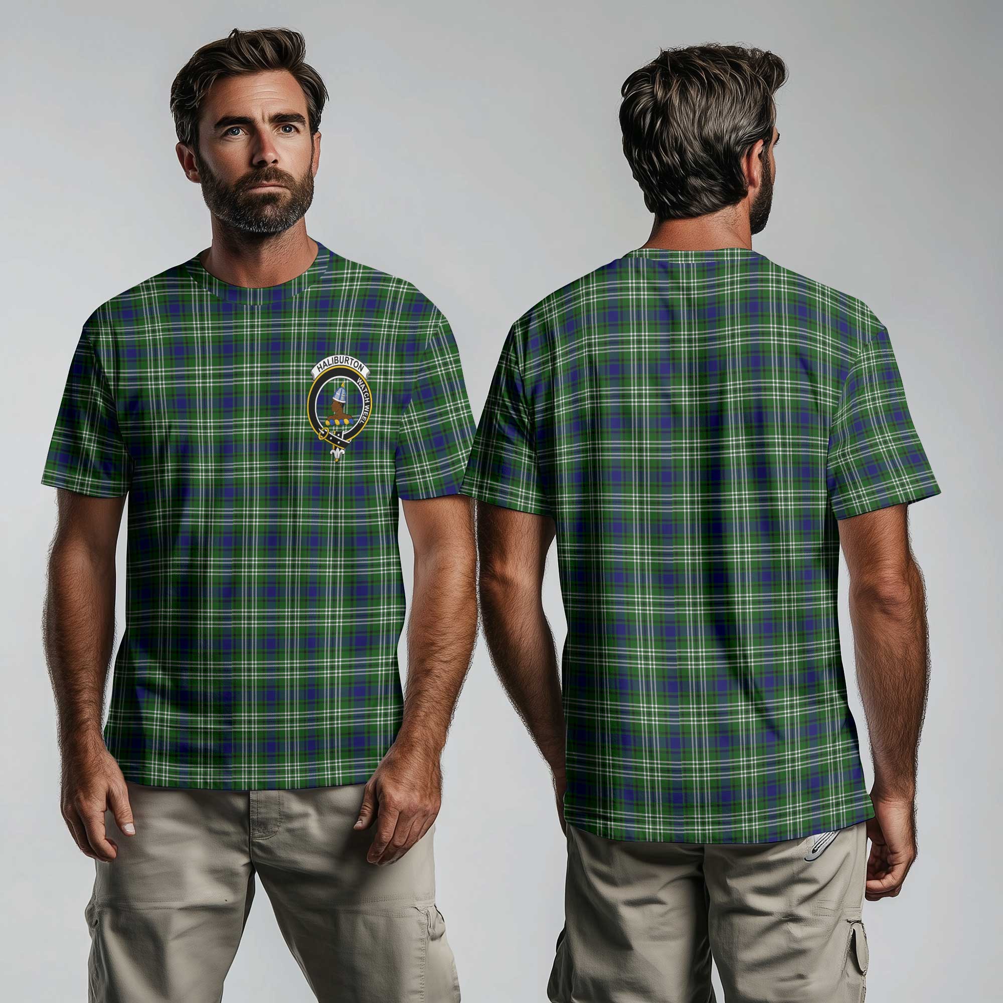 Clan Haliburton Tartan Men T Shirt Crest And Plaid Basic Style