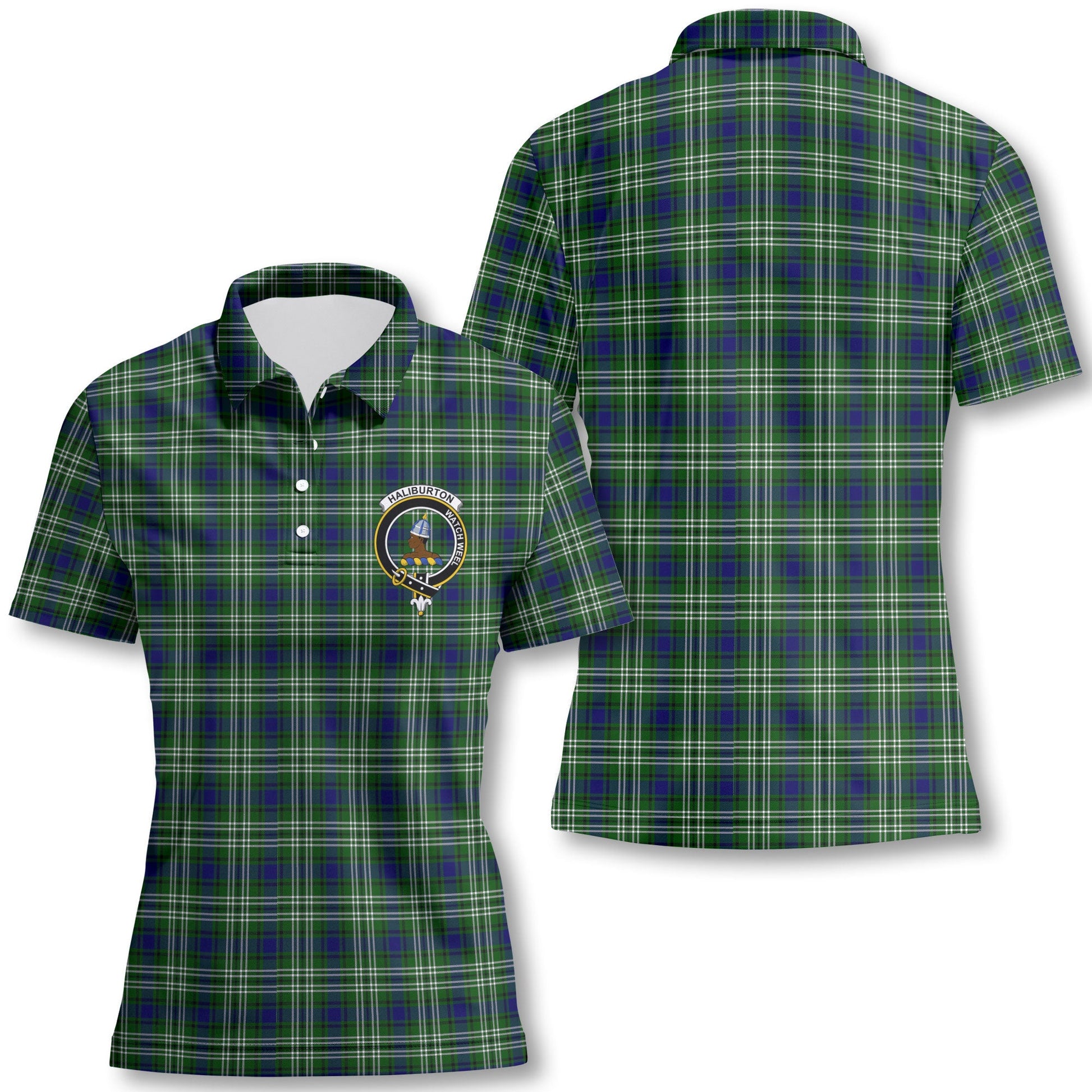 Clan Haliburton Tartan Women Polo Shirt Crest And Plaid Basic Style