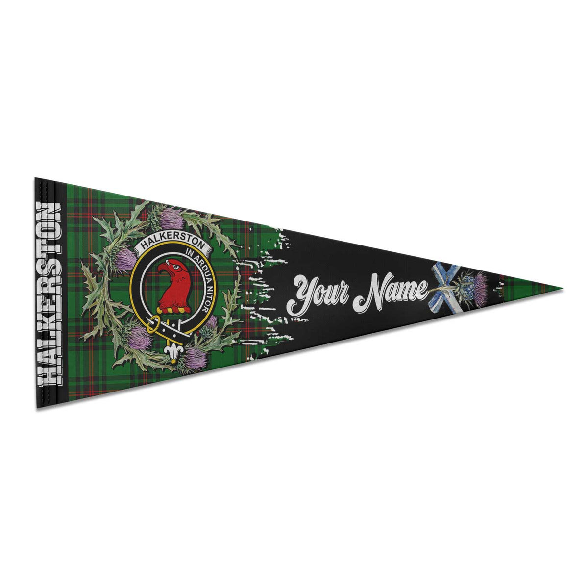 Clan Halkerston Tartan Felt Pennant Crest And Plaid Basic Style