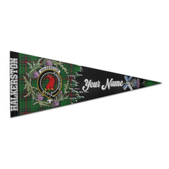 Clan Halkerston Tartan Felt Pennant Crest And Plaid Basic Style