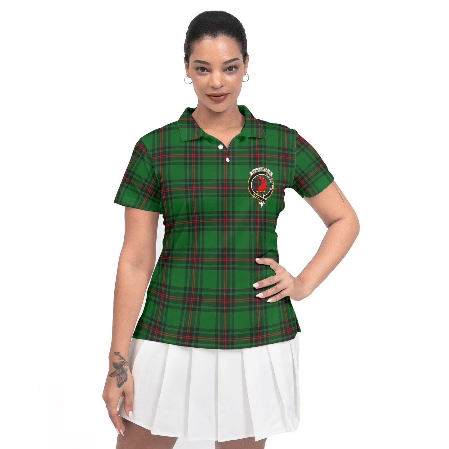 Clan Halkerston Tartan Women Polo Shirt Crest And Plaid Basic Style