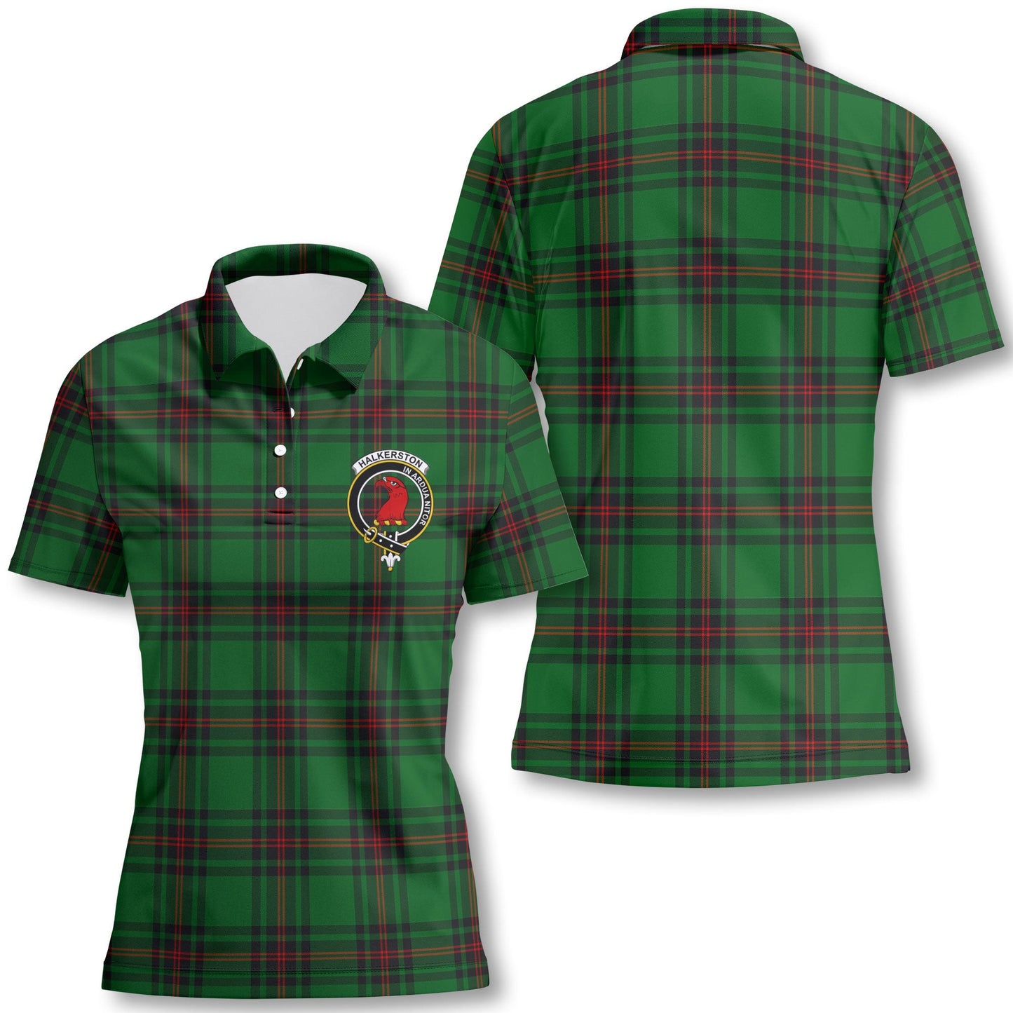 Clan Halkerston Tartan Women Polo Shirt Crest And Plaid Basic Style