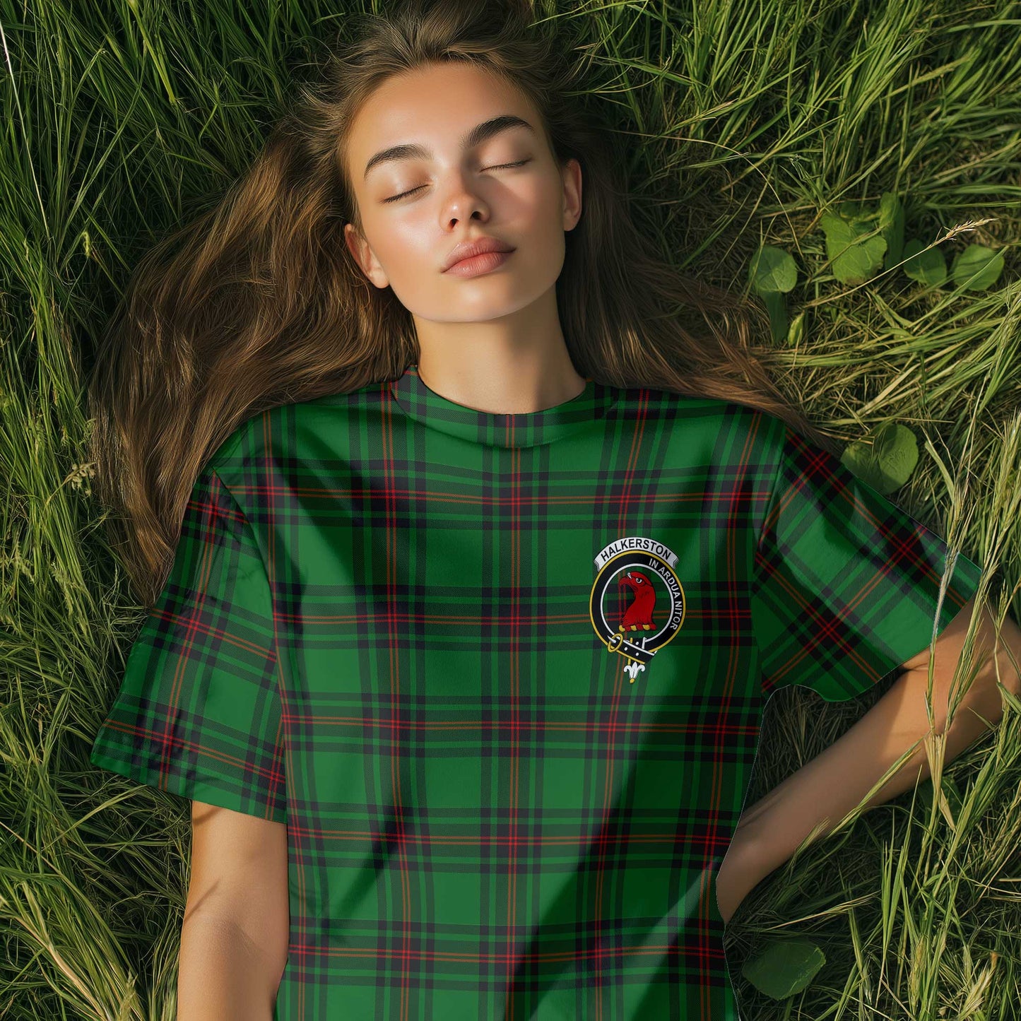 Clan Halkerston Tartan Women T Shirt Crest And Plaid Basic Style