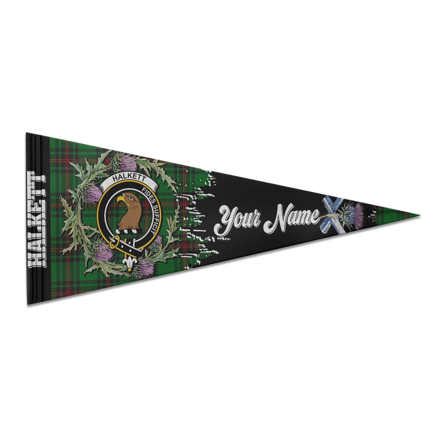 Clan Halkett Tartan Felt Pennant Crest And Plaid Basic Style