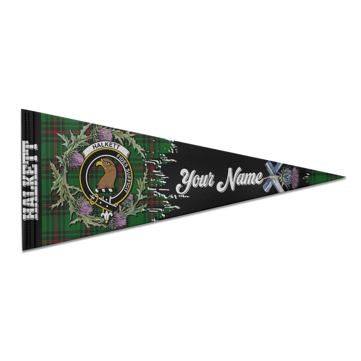 Clan Halkett Tartan Felt Pennant Crest And Plaid Basic Style