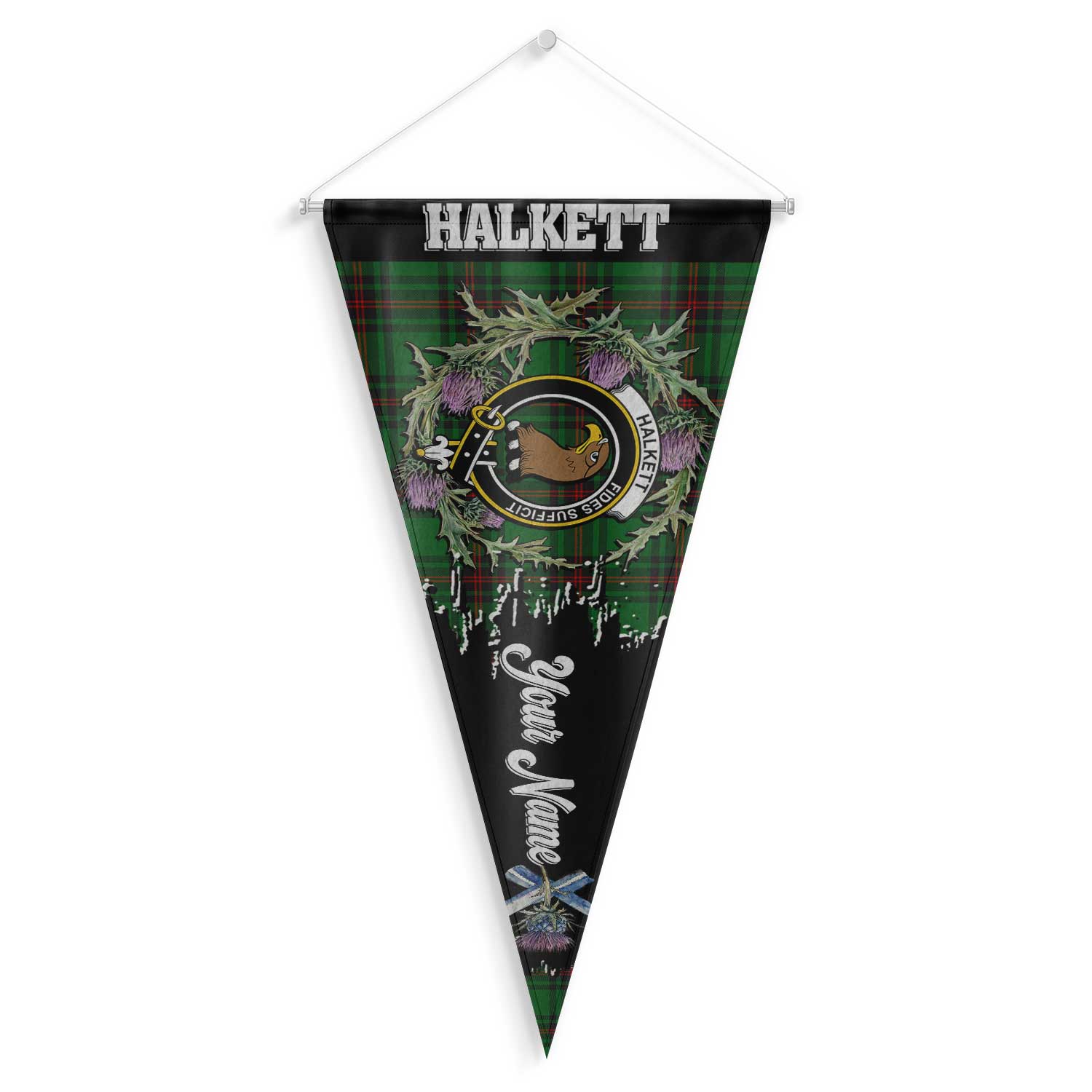 Clan Halkett Tartan Felt Pennant Crest And Plaid Basic Style