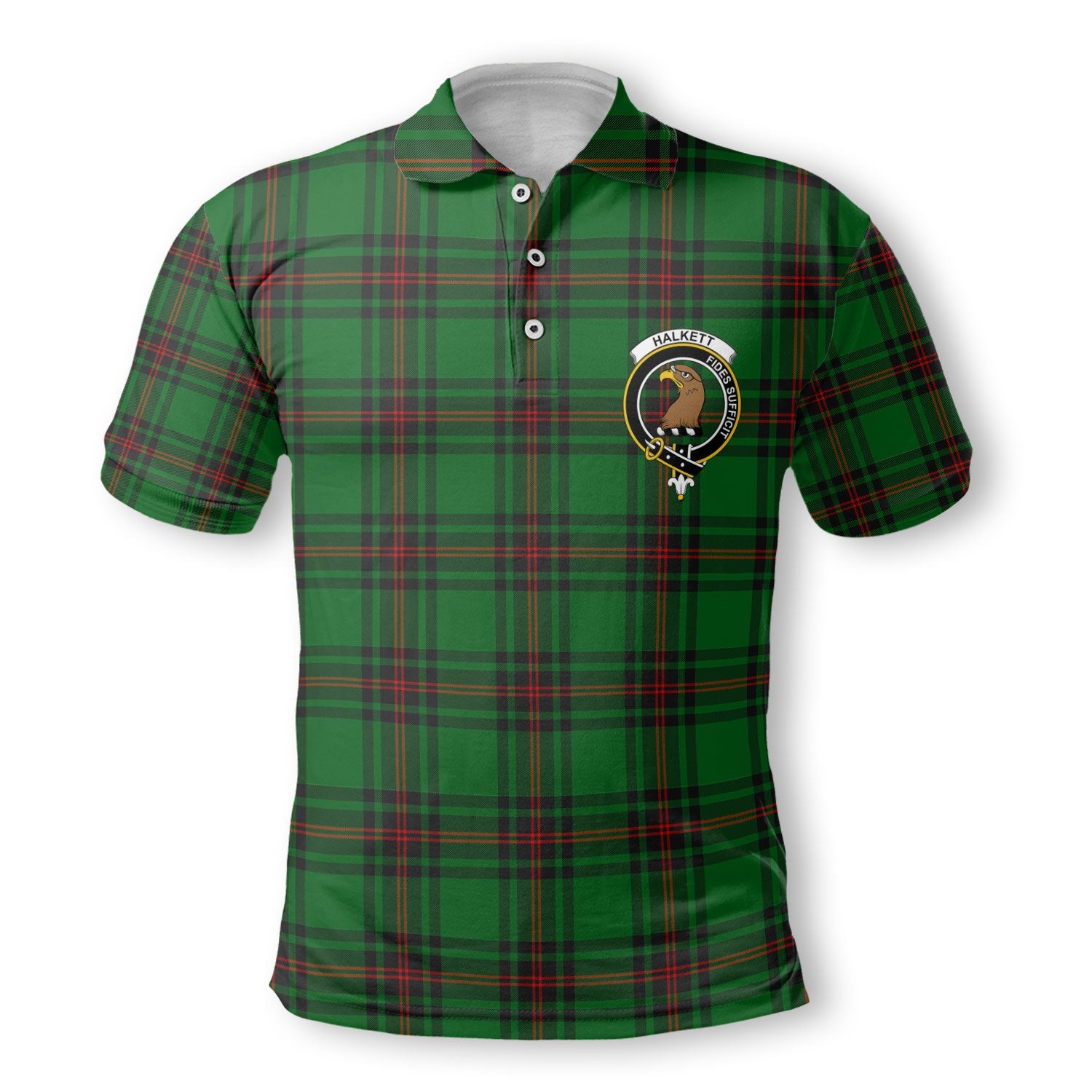 Clan Halkett Tartan Golf Men Polo Shirt Crest And Plaid Basic Style