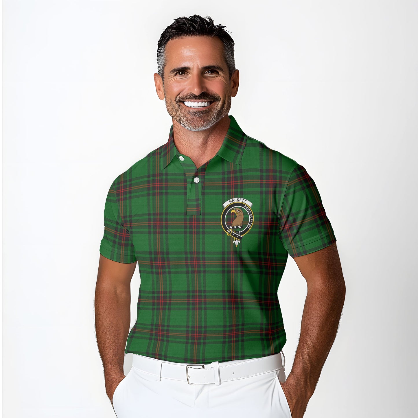 Clan Halkett Tartan Golf Men Polo Shirt Crest And Plaid Basic Style