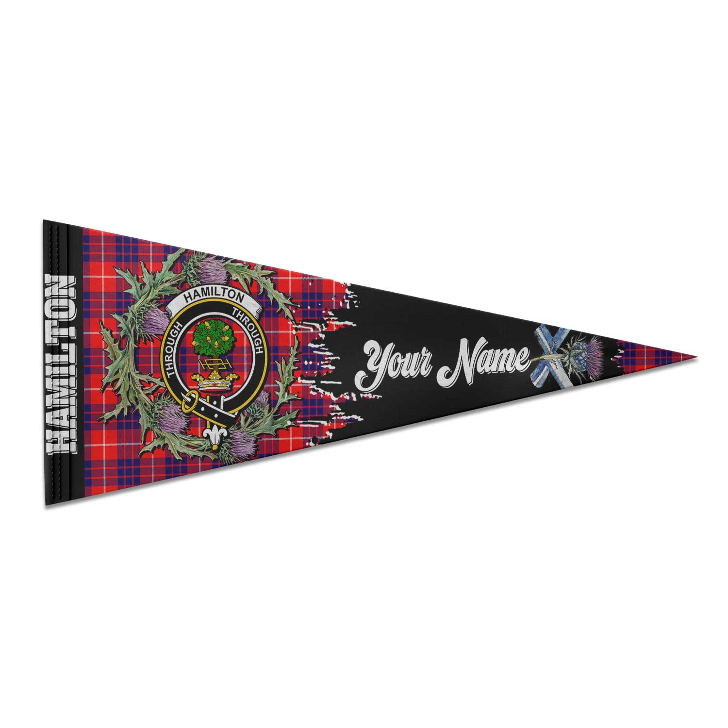 Clan Hamilton Tartan Felt Pennant Crest And Plaid Basic Style