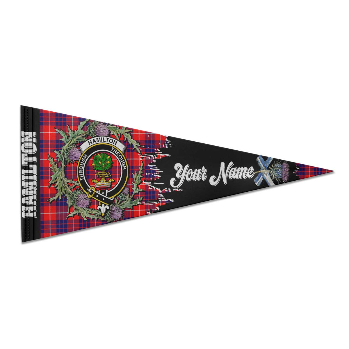 Clan Hamilton Tartan Felt Pennant Crest And Plaid Basic Style