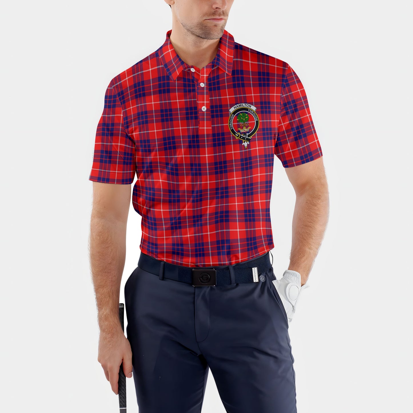 Clan Hamilton Tartan Golf Men Polo Shirt Crest And Plaid Basic Style