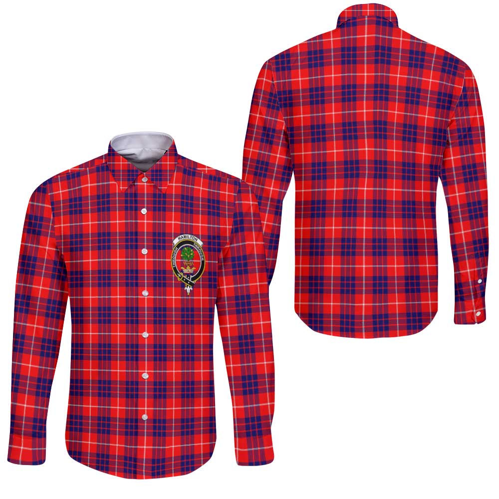 Clan Hamilton Tartan Long Sleeve Button Shirt Crest And Plaid Basic Style