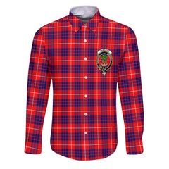 Clan Hamilton Tartan Long Sleeve Button Shirt Crest And Plaid Basic Style