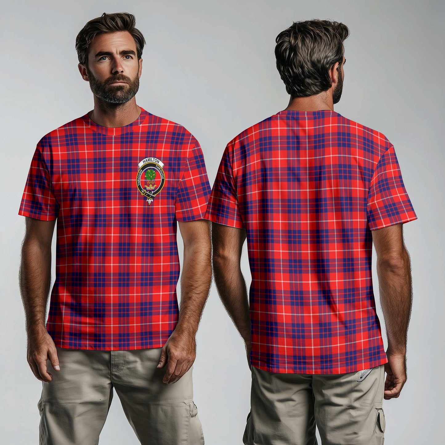 Clan Hamilton Tartan Men T Shirt Crest And Plaid Basic Style