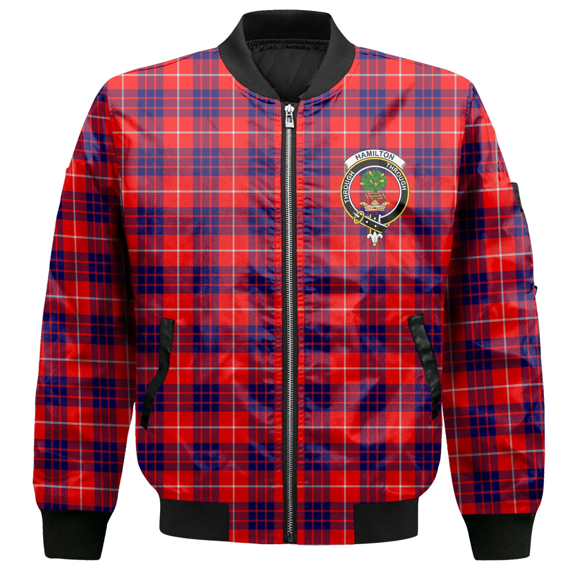 Clan Hamilton Tartan Women Bomber Jacket Crest And Plaid Basic Style