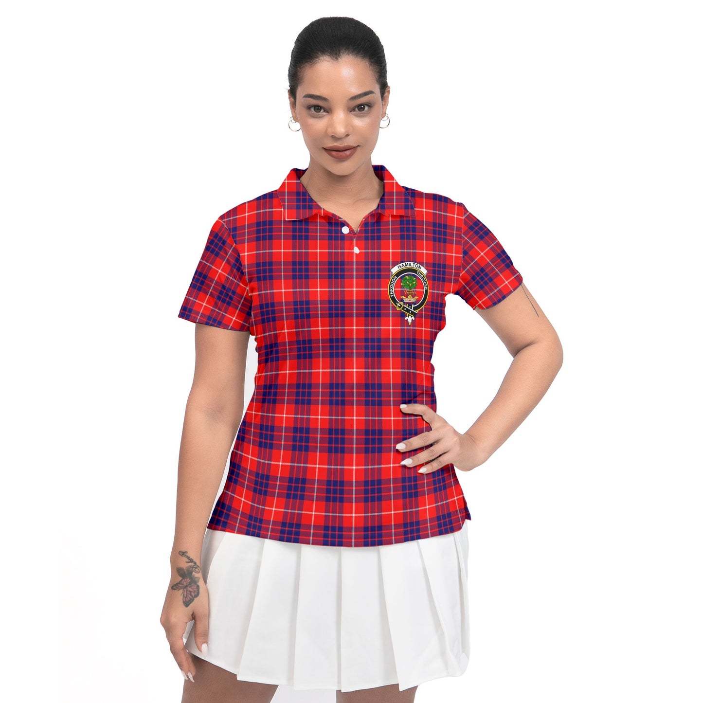 Clan Hamilton Tartan Women Polo Shirt Crest And Plaid Basic Style