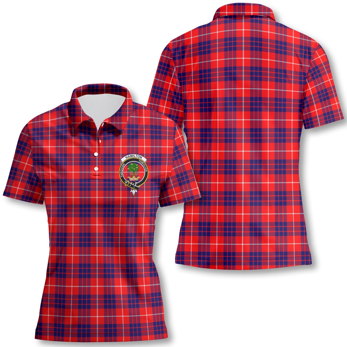 Clan Hamilton Tartan Women Polo Shirt Crest And Plaid Basic Style