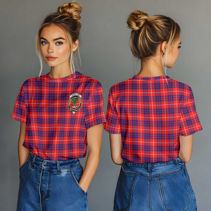 Clan Hamilton Tartan Women T Shirt Crest And Plaid Basic Style