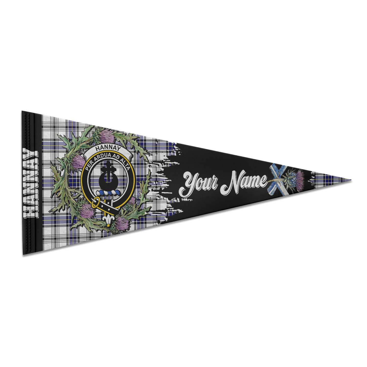 Clan Hannay Tartan Felt Pennant Crest And Plaid Basic Style