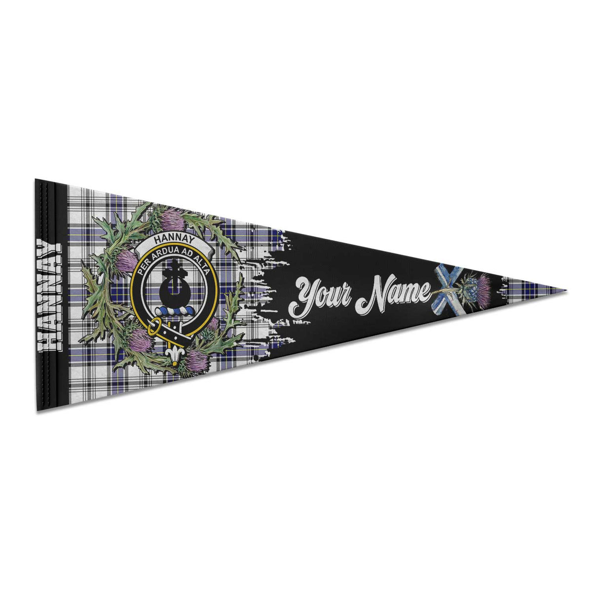 Clan Hannay Tartan Felt Pennant Crest And Plaid Basic Style