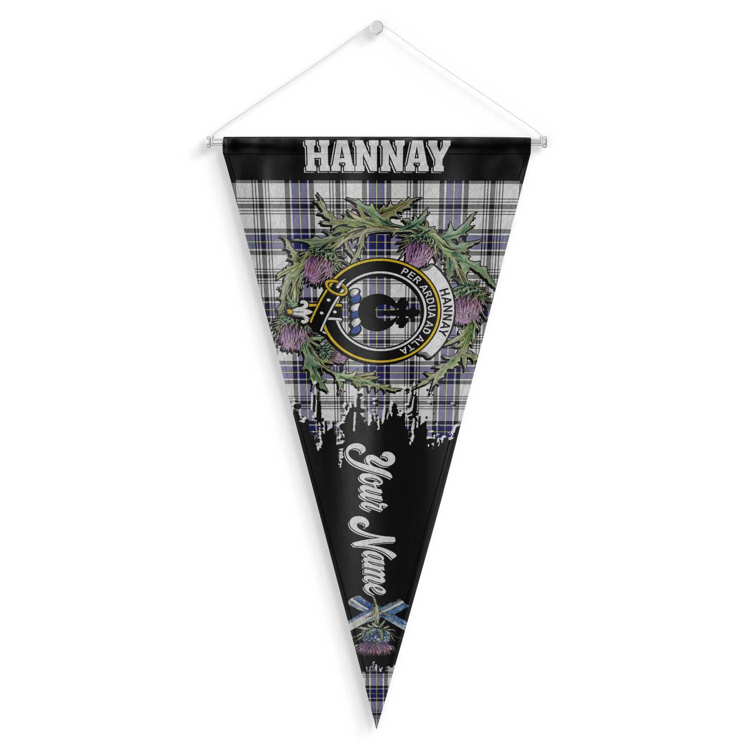 Clan Hannay Tartan Felt Pennant Crest And Plaid Basic Style