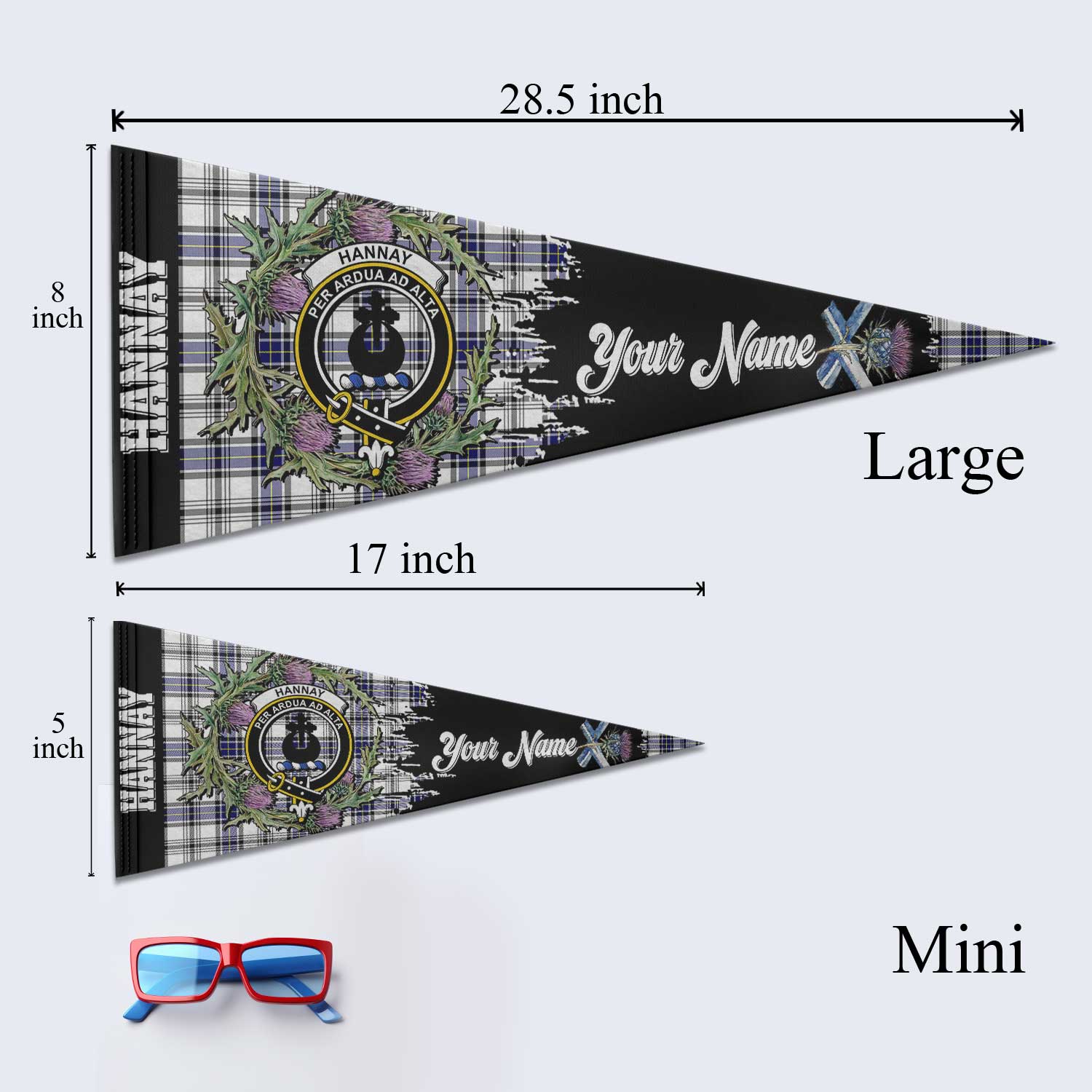 Clan Hannay Tartan Felt Pennant Crest And Plaid Basic Style