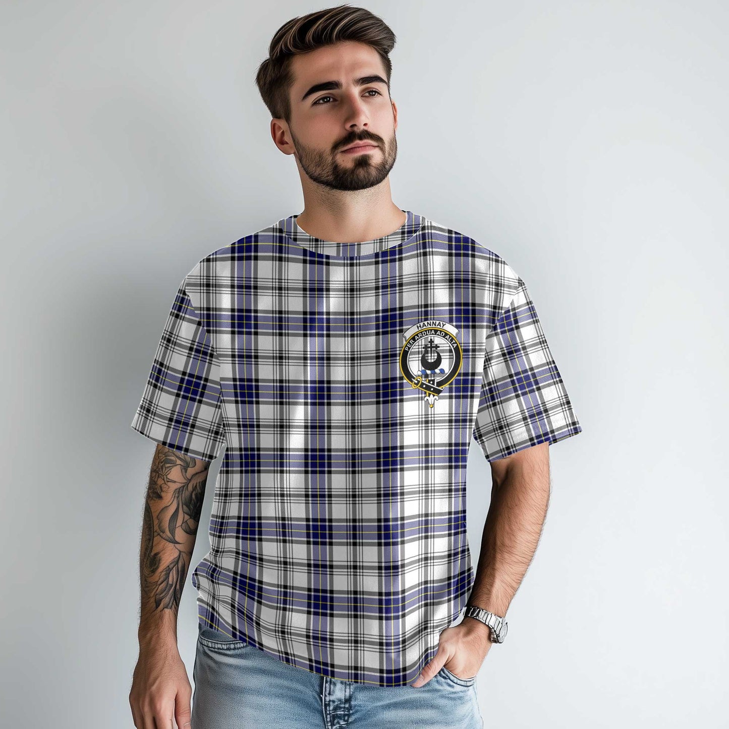 Clan Hannay Tartan Men T Shirt Crest And Plaid Basic Style