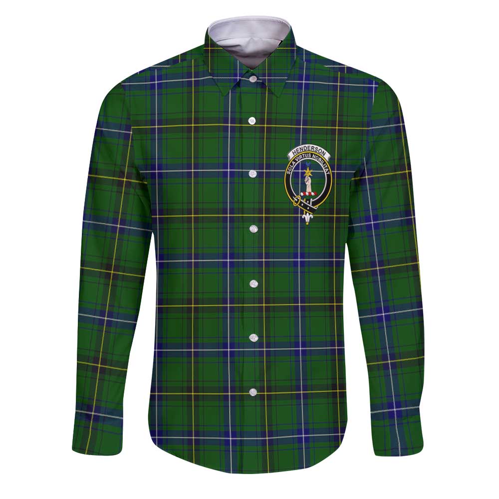 Clan Henderson Tartan Long Sleeve Button Shirt Crest And Plaid Basic Style