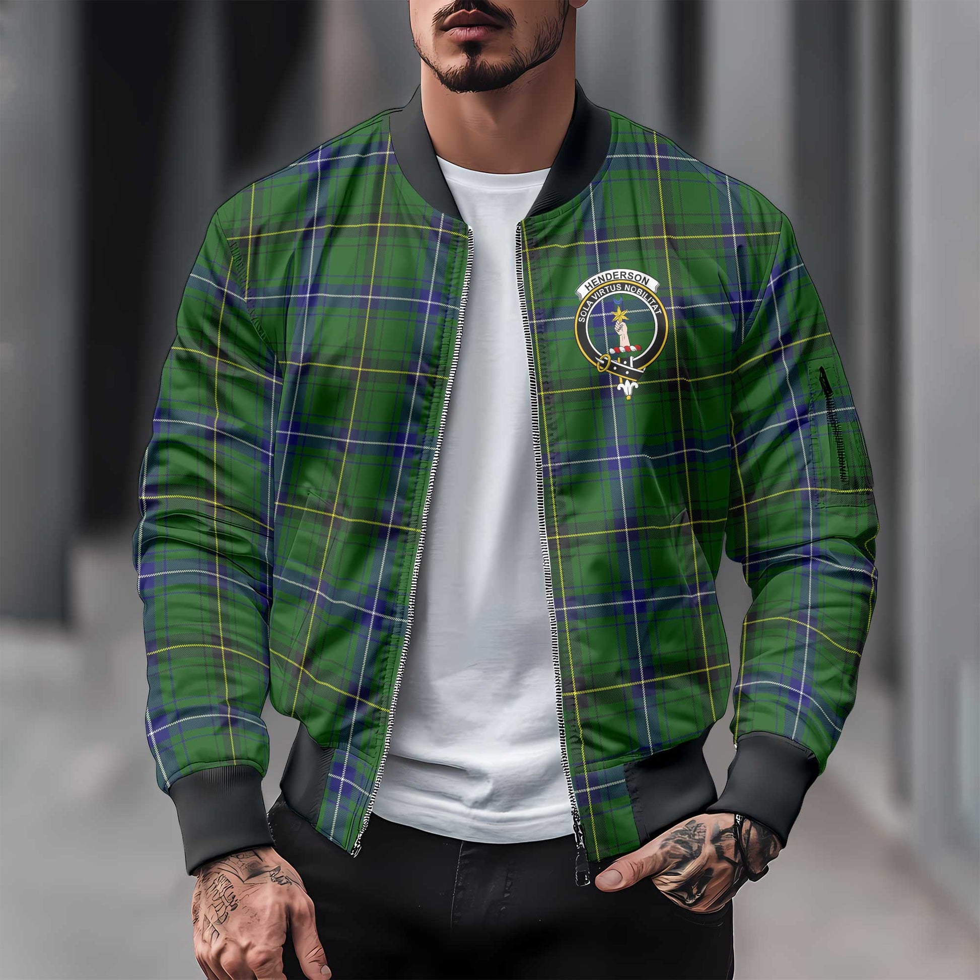 Clan Henderson Tartan Men Bomber Jacket Crest And Plaid Basic Style