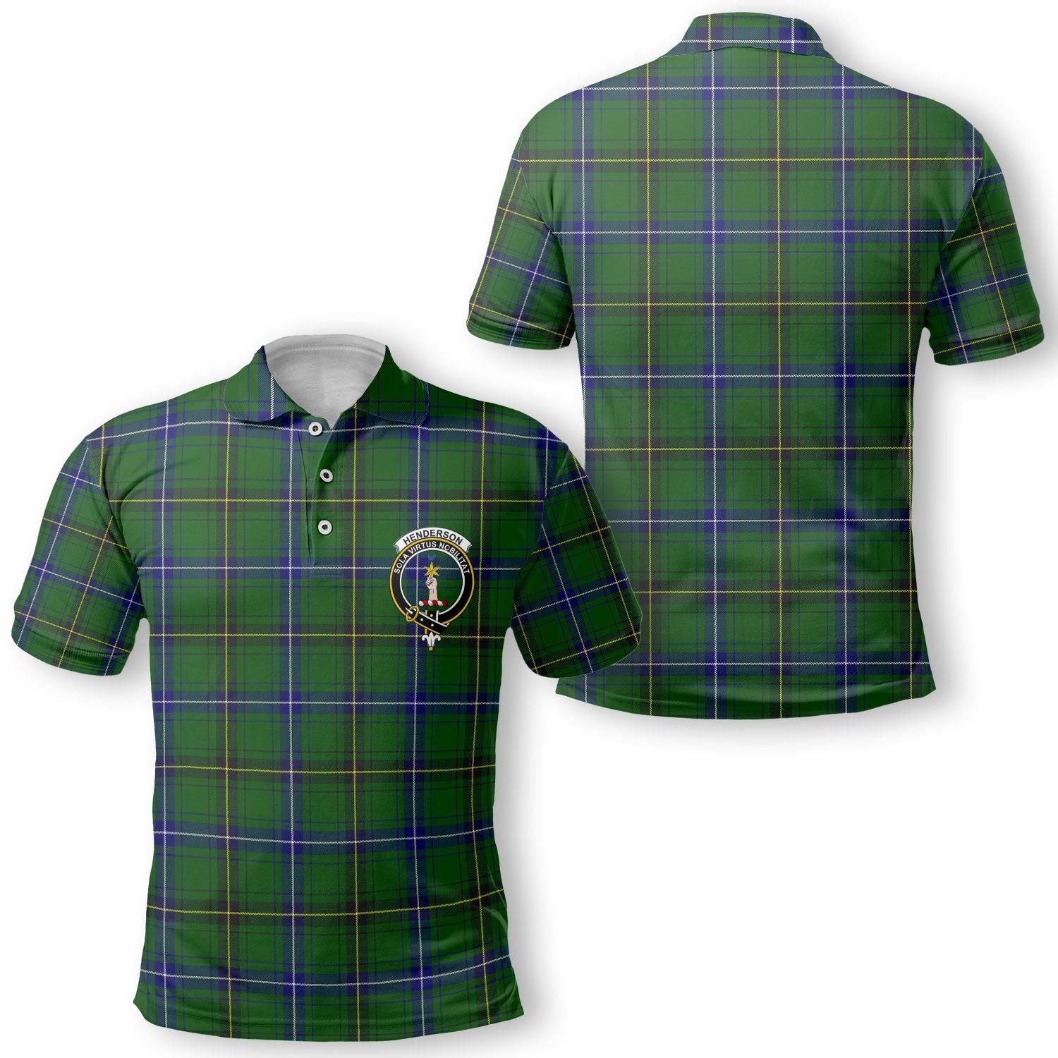 Clan Henderson Tartan Men Polo Shirt Crest And Plaid Basic Style