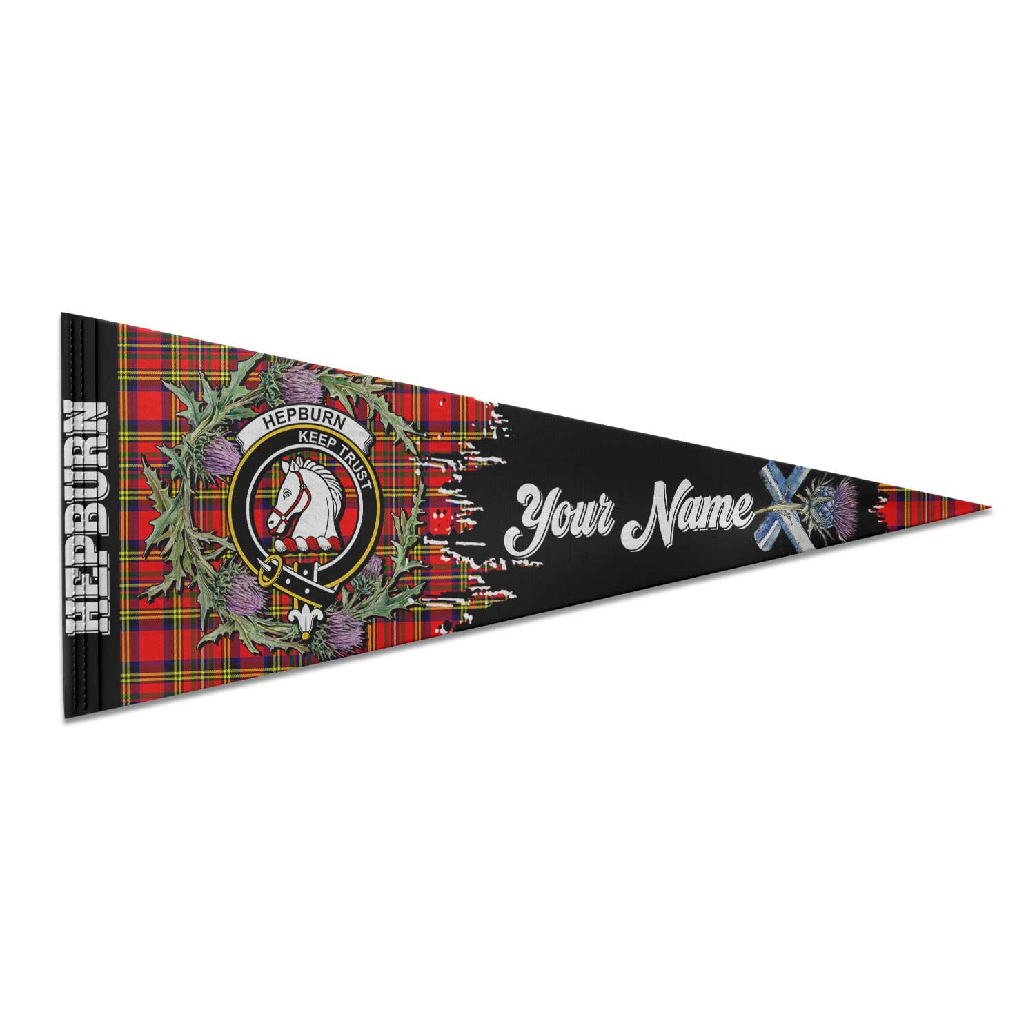 Clan Hepburn Tartan Felt Pennant Crest And Plaid Basic Style