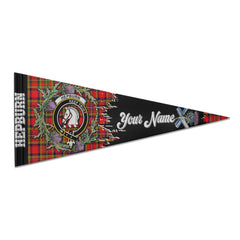 Clan Hepburn Tartan Felt Pennant Crest And Plaid Basic Style