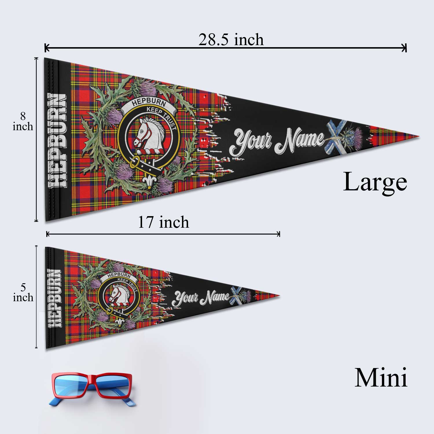 Clan Hepburn Tartan Felt Pennant Crest And Plaid Basic Style