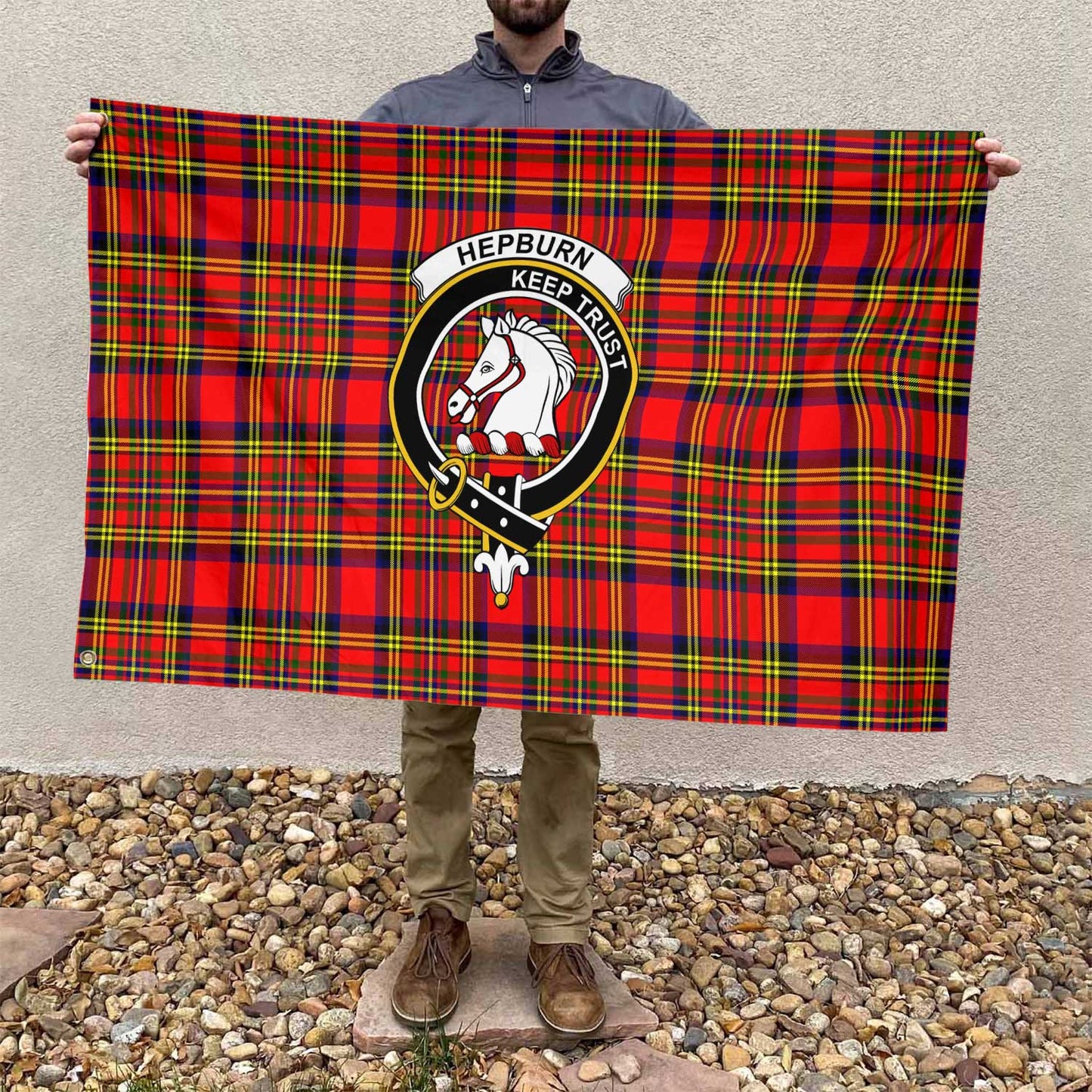 Clan Hepburn Tartan Flag Crest And Plaid Basic Style