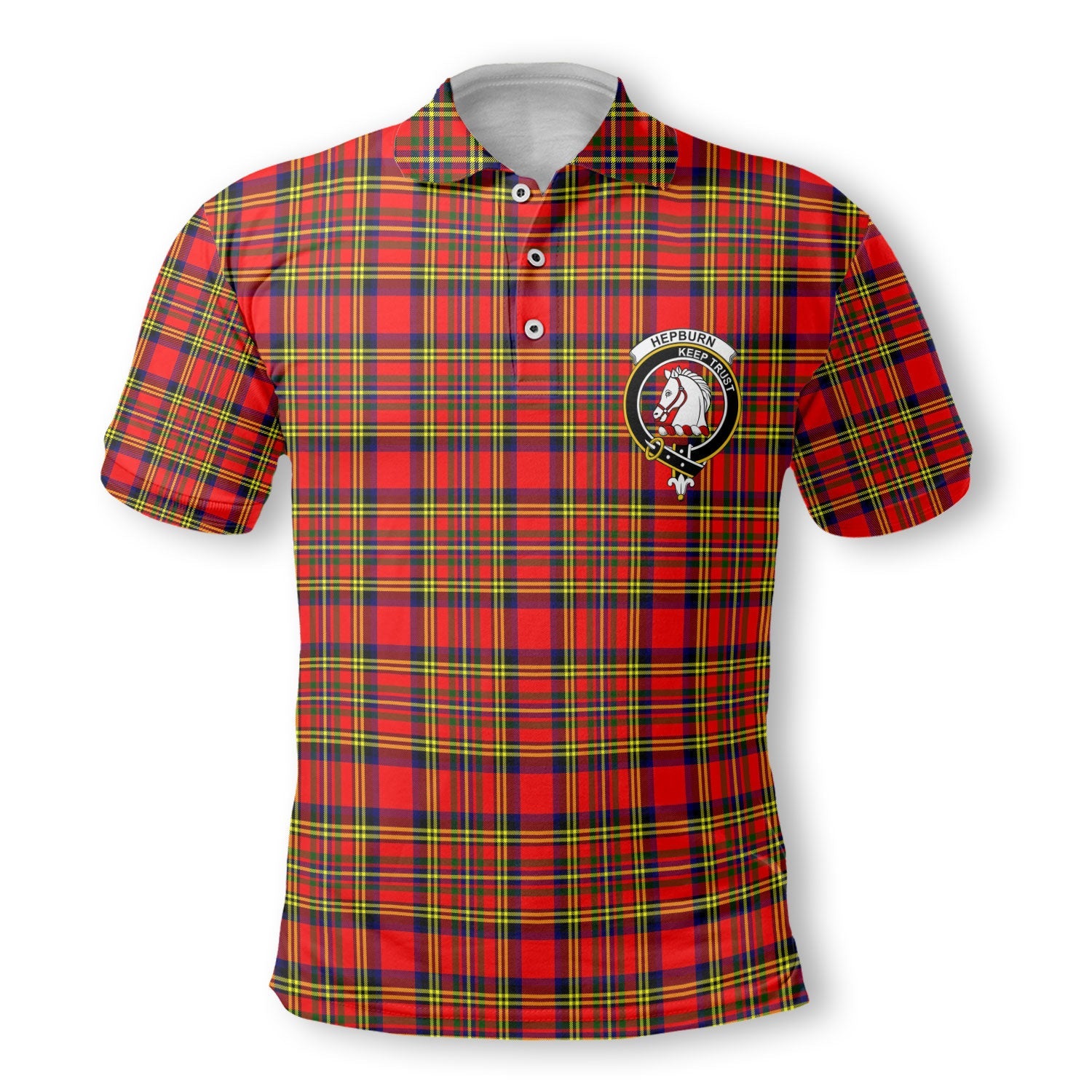 Clan Hepburn Tartan Golf Men Polo Shirt Crest And Plaid Basic Style