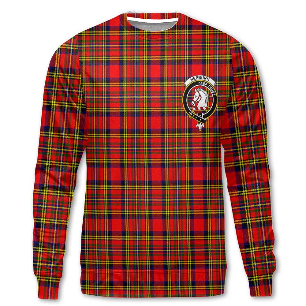 Clan Hepburn Tartan Men Sweatshirt Crest And Plaid Basic Style