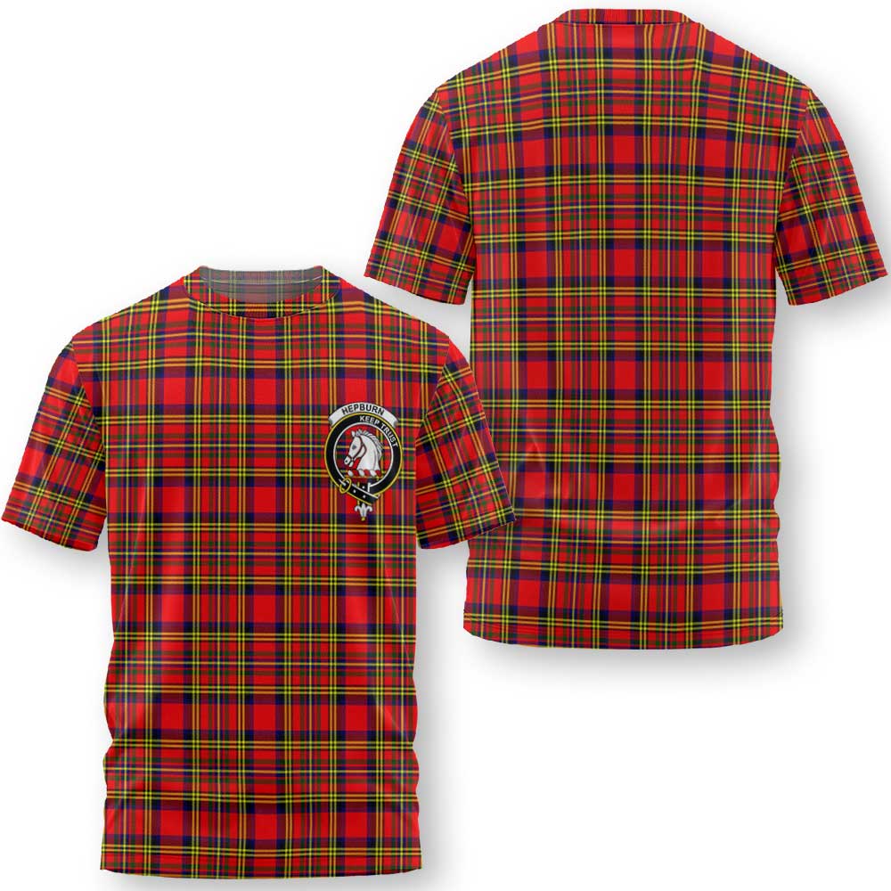 Clan Hepburn Tartan Men T Shirt Crest And Plaid Basic Style