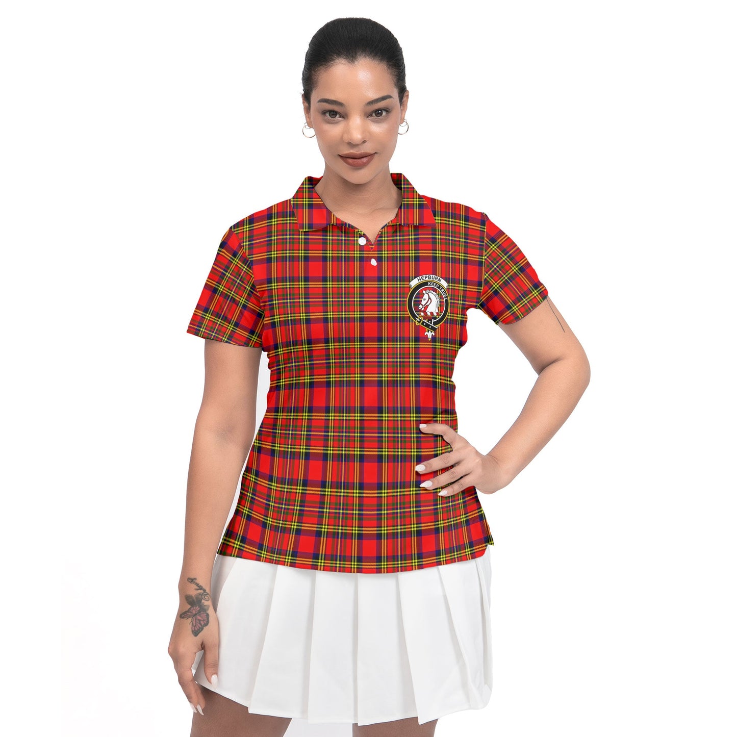 Clan Hepburn Tartan Women Polo Shirt Crest And Plaid Basic Style