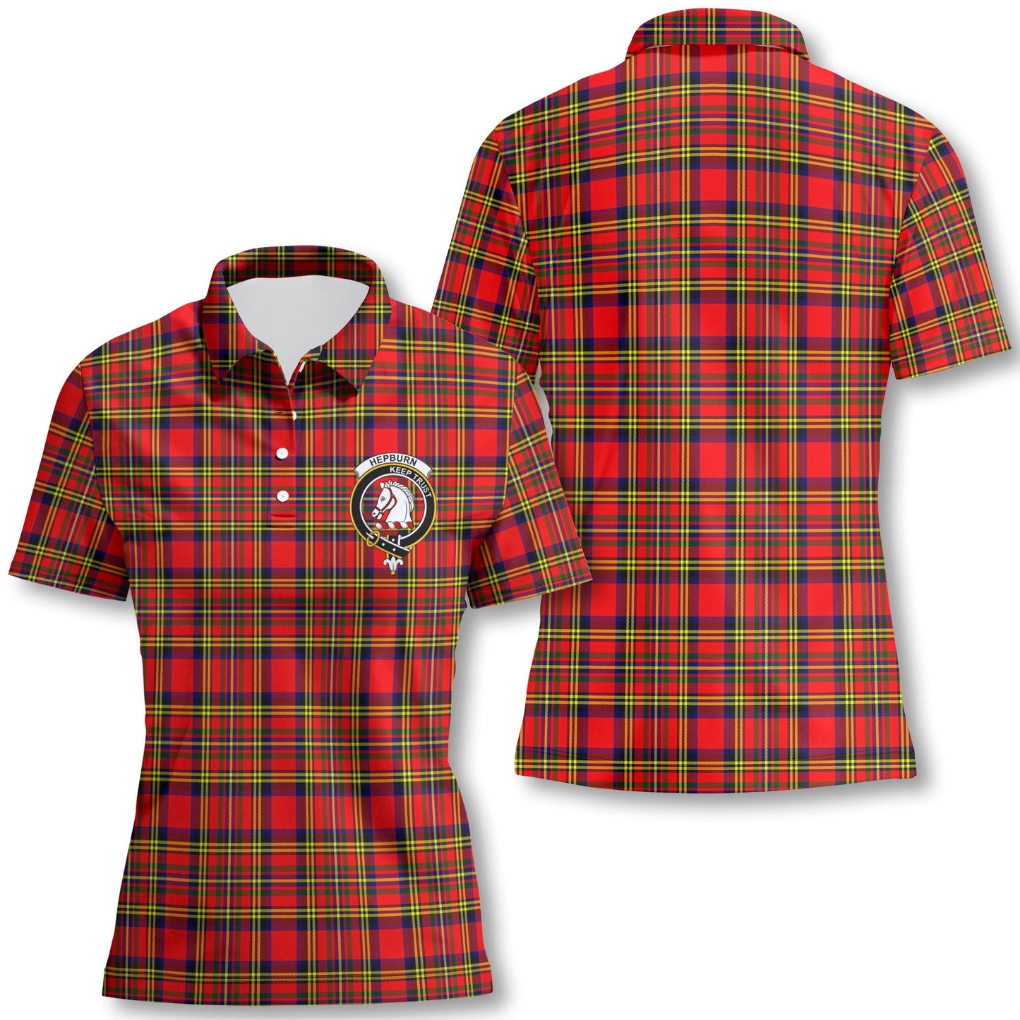 Clan Hepburn Tartan Women Polo Shirt Crest And Plaid Basic Style