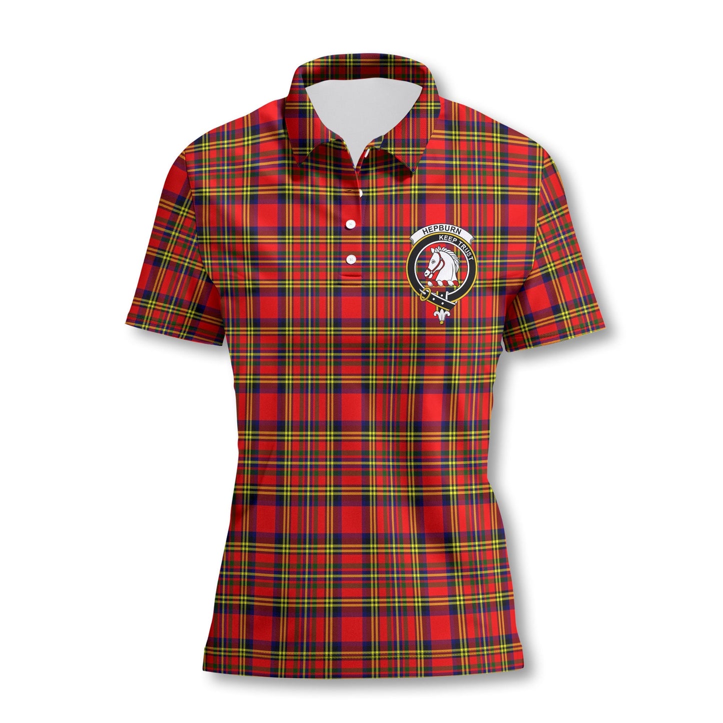 Clan Hepburn Tartan Women Polo Shirt Crest And Plaid Basic Style