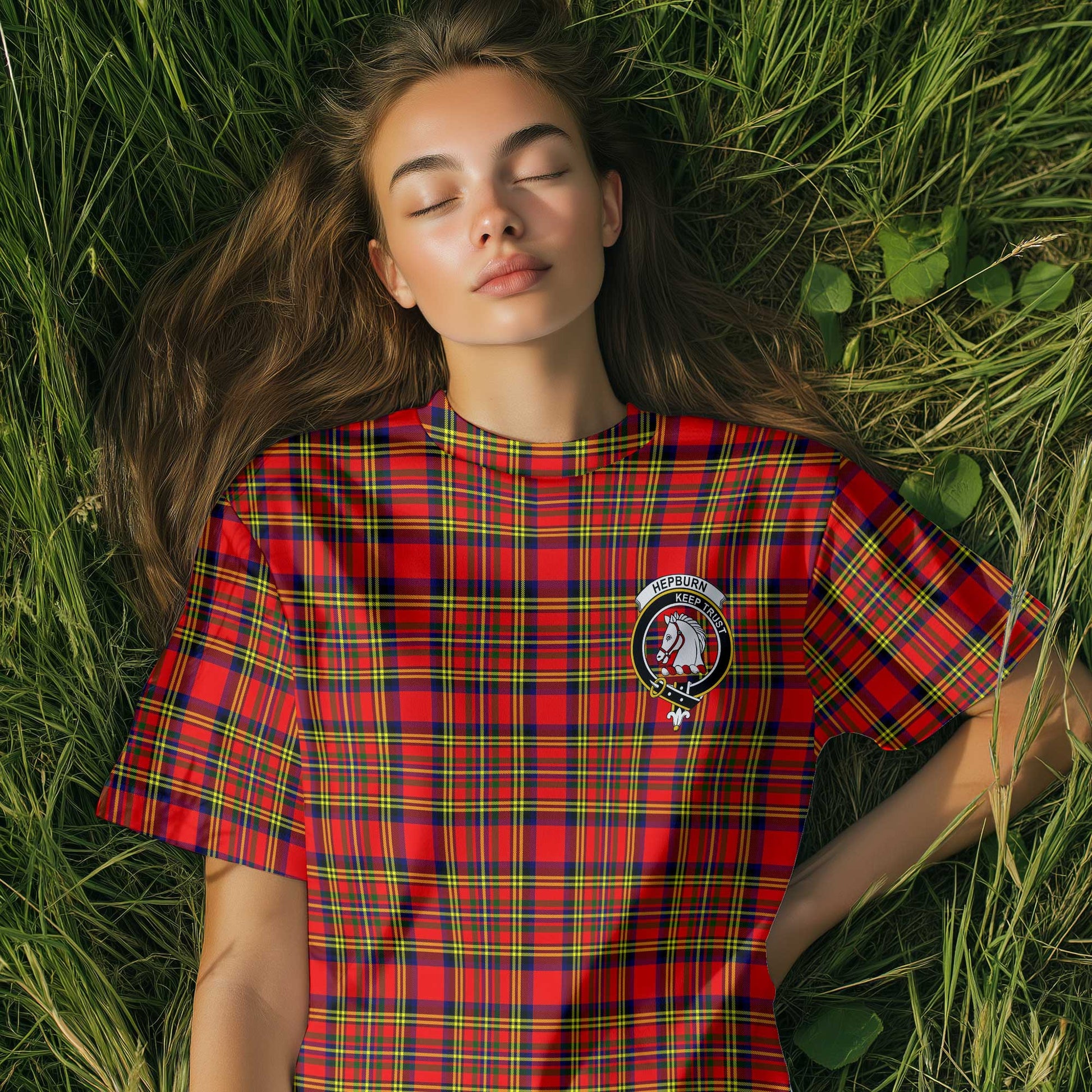 Clan Hepburn Tartan Women T Shirt Crest And Plaid Basic Style