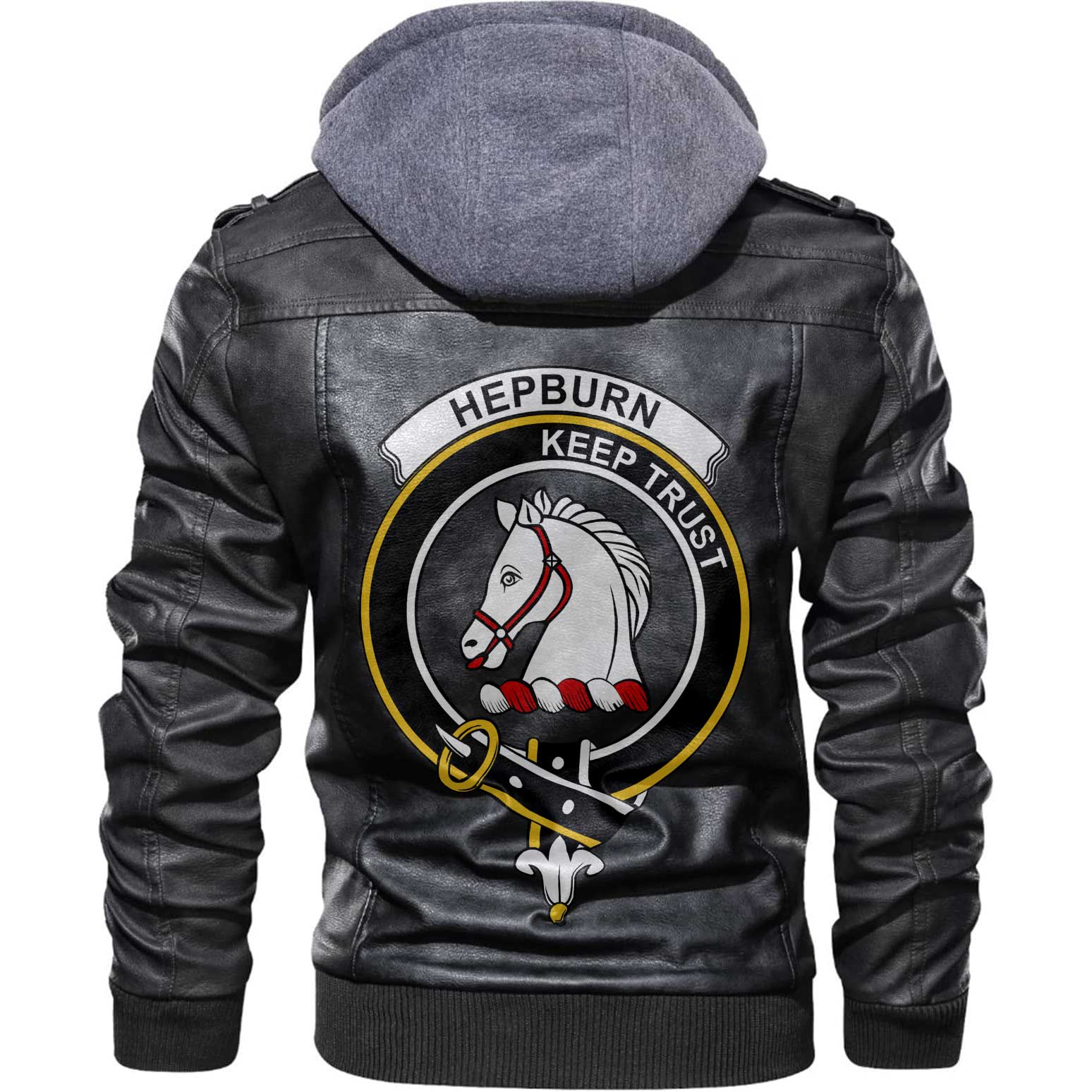 Clan Hepburn Tartan Zip Leather Jacket Crest And Plaid Basic Style