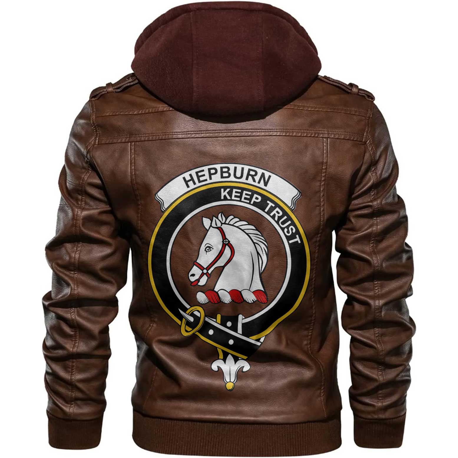 Clan Hepburn Tartan Zip Leather Jacket Crest And Plaid Basic Style