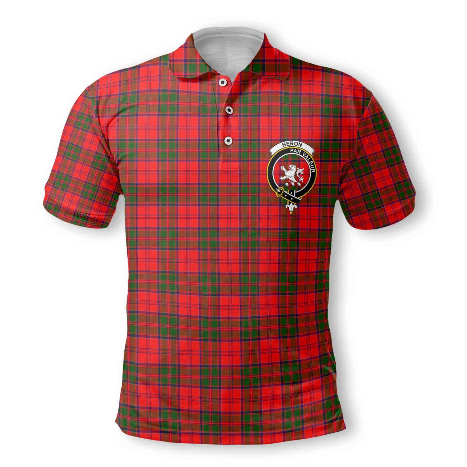 Clan Heron Tartan Golf Men Polo Shirt Crest And Plaid Basic Style